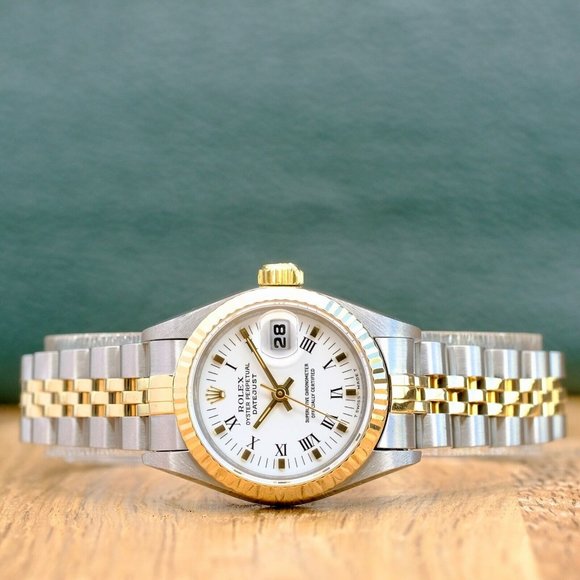 ROLEX DATEJUST WHITE INDEX DIAL 18K GOLD FLUTED JUBILEE TWOTONE WATCH 26MM 69173 - Picture 5 of 12